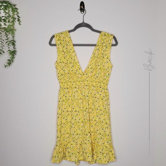 Spring Yellow Floral Mini Dress Sleeveless Size Medium - Picture 4 of 6